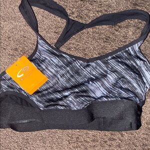 Champion Striped Black and Gray Sports Bra